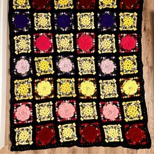 Hand crocheted afghan rose blanket 54”x62”